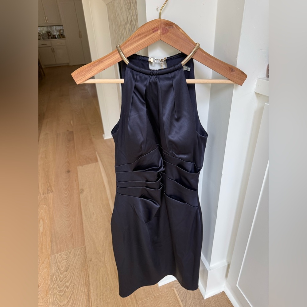 Eliza J Navy Satin Cocktail Dress
